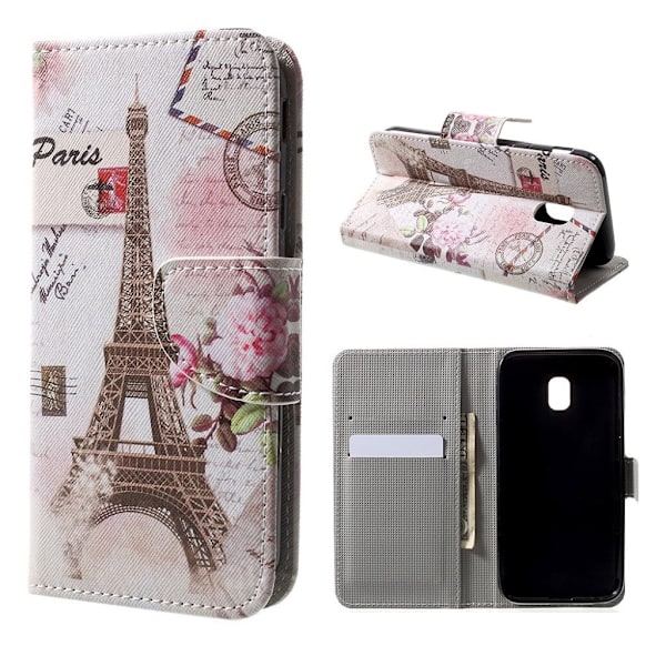 Samsung Galaxy J3 (2017) trendikkäästi kuvioitu nahkakotelo - eiffel torni Multicolor