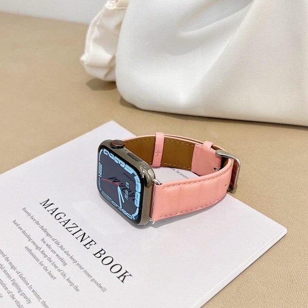 Apple Watch Series 8 (45mm) / Watch Ultra neliö painettu aito nahkaranneke - Pinkki Pink