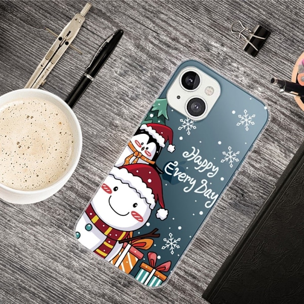 Juletelefonetui iPhone 14, stilfuldt mønstertryk Anti-ridse blødt fleksibelt bagcover - Sød Pingvin-Snemand Multicolor