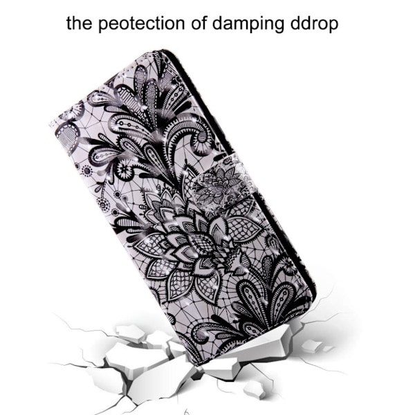 Samsung Galaxy A40 dekormönstrat läderfodral - Spetsblomma Svart