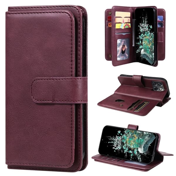 10-slot Lommebok Etui til OnePlus Ace Pro / 10t - Vinrød Red