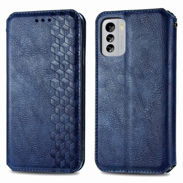 Læder Etui med A Stilfuldt Rhombus Tryk til Nokia G60 - Blå Blue