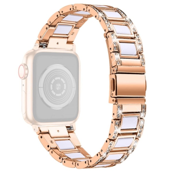 Apple Watch Series 8 (45mm) / Watch Ultra strassikivinen ruostumattomasta teräksestä valmistettu ranneke - Ruusukulta / Valkoinen Gold