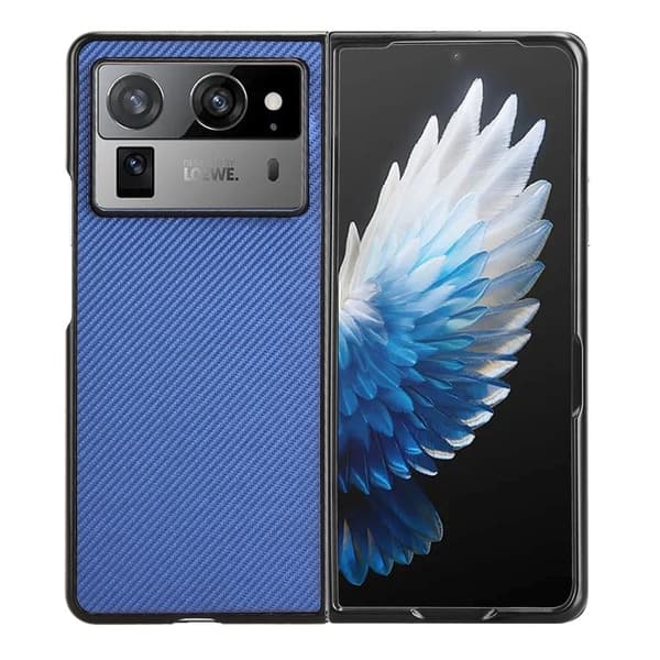 TECNO Phantom V Fold2 Fodral Kolfiber Textur Stötsäkert Vegan Läder Telefonskal - Blå Blå