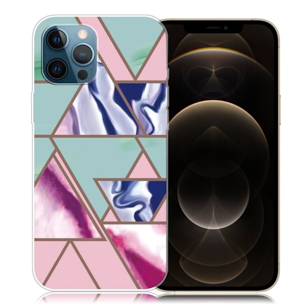 Marble iPhone 12 Pro Max Etui - Trekant Blitz Mønster Multicolor