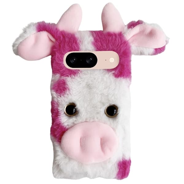 Google Pixel 9 / 9 Pro Fluffy Cows Ear Deksel Støtsikkert fleksibelt telefonveske - Rose Pink