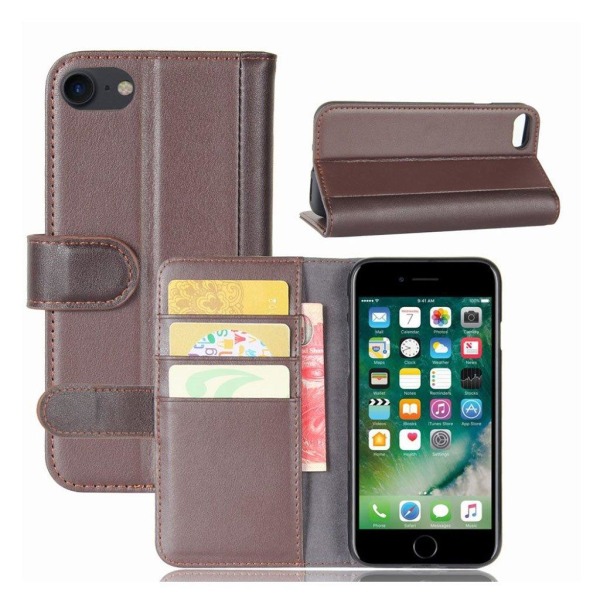 iPhone 7/8 flip etui i ægte spaltlæder - Brun Brown