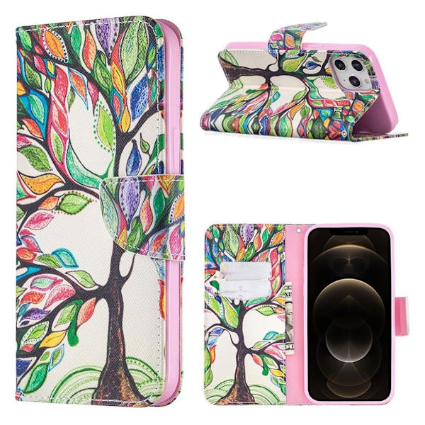 Wonderland iPhone 12 Pro Max flip etui - Farvelagt Træ Multicolor