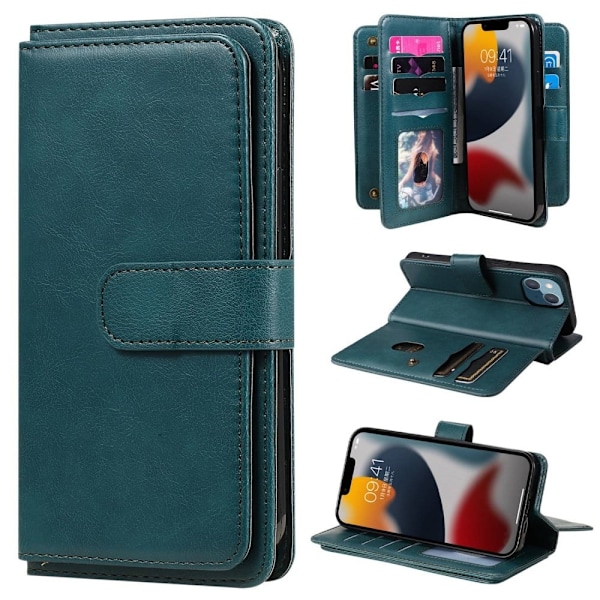 iPhone 14 etui med pung & 10 kortpladser – Grøn Green