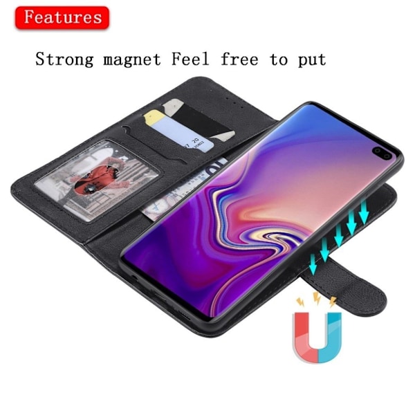 Samsung Galaxy S10 Plus  plånboksfodral i läder med löstagbar rem - svart Svart