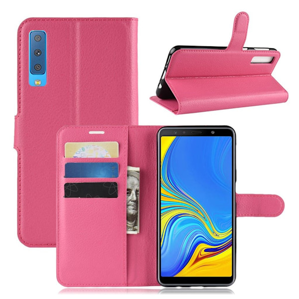 Samsung Galaxy A7 (2018) flipfodral i litchi skin-läder - Ros Rosa