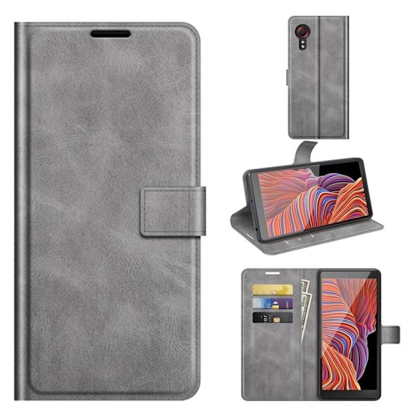 Wallet-style Lær Etui til Samsung Galaxy Xcover 5 - Grå Silver grey