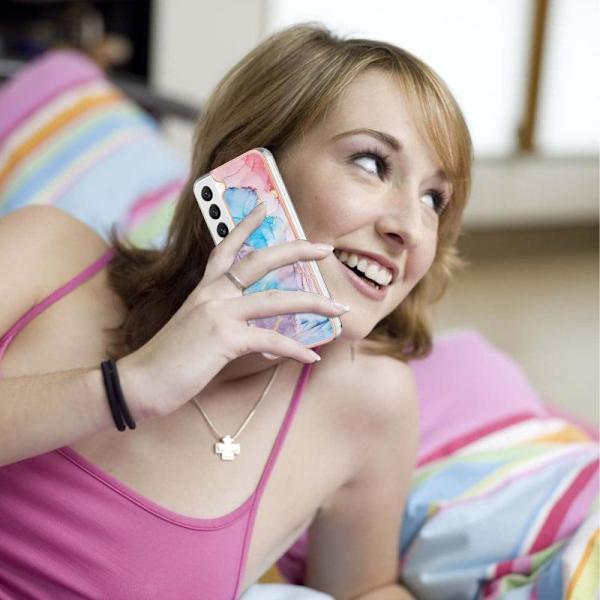 Marmormotiv Samsung Galaxy S23 skal - Mjölkväg Marmor Blå multifärg