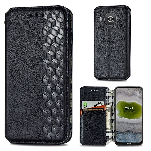 Läder Nokia X10 fodral med romb-design - Svart Svart