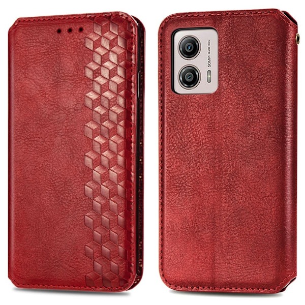 Læder Etui med A Stilfuldt Rhombus Tryk til Motorola Moto G53 - Rød Red