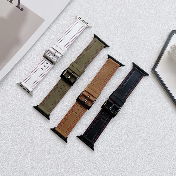 Apple Watch (41mm) tyylikäs kellonhihna aitoa nahkaa - Vihreä Green