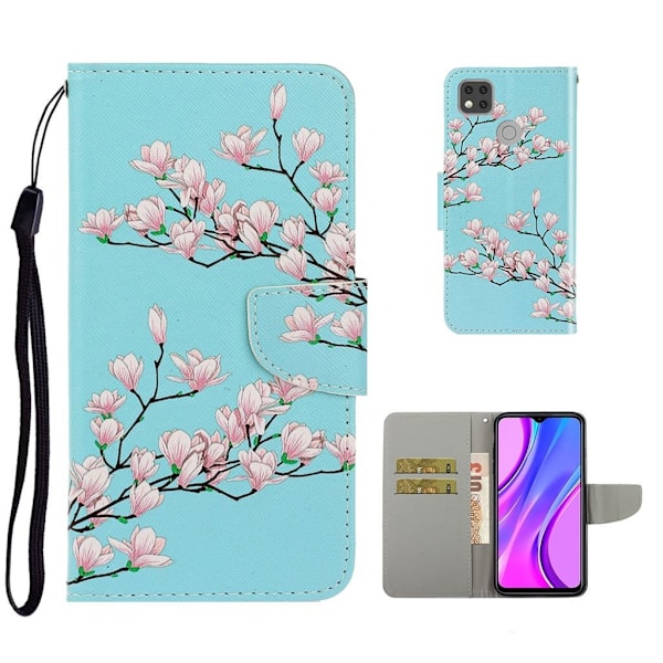Wonderland Xiaomi Redmi 9C Flip etui - Lyserøde blomster Blue