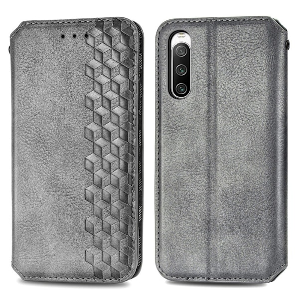 Läderfodral med A Snygg Rhombus Avtryck till Sony Xperia 10 IV - Grå Silvergrå