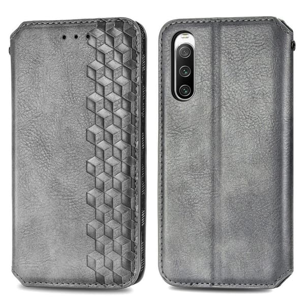 Læretui med A Stilfull Rhombus Imprint til Sony Xperia 10 IV - Grå Silver grey