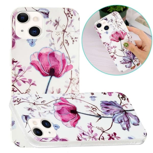 Marble iPhone 14 Plus Etui - Lotus Multicolor