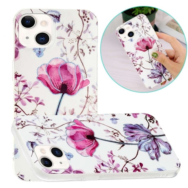 Marmormotiv iPhone 14 Plus skal - Lotus multifärg