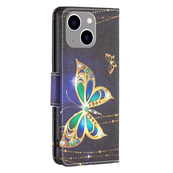Wonderland iPhone 15 Plus Flippetui - Jewelry Sommerfugl Gold