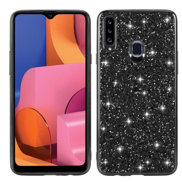 Glitter Samsung Galaxy A20s etui - Sort Black