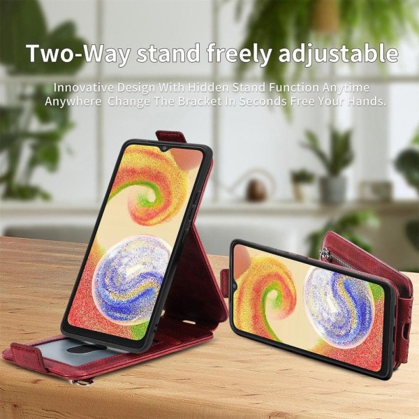 Vertical Flip Phone Suojakotelo With Zipper For Samsung Galaxy A04 - Punainen Red