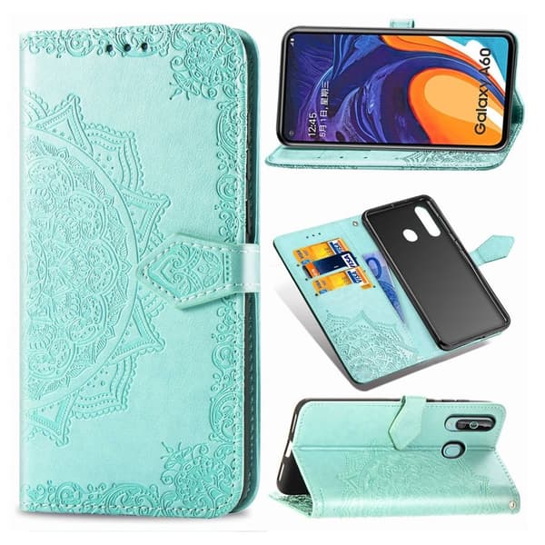 Mandala Samsung Galaxy A60 etui i lær - Cyan Green