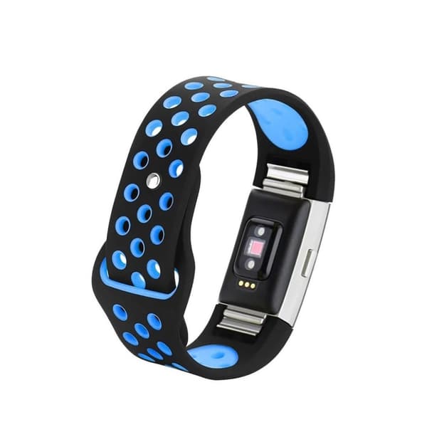 Fitbit Charge 2 to-farvet multihole silikone Urrem - Sort / Babyblå Blue