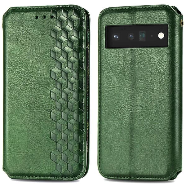 Læder Etui med A Stilfuldt Rhombus Tryk til Google Pixel 6 Pro - Grøn Green