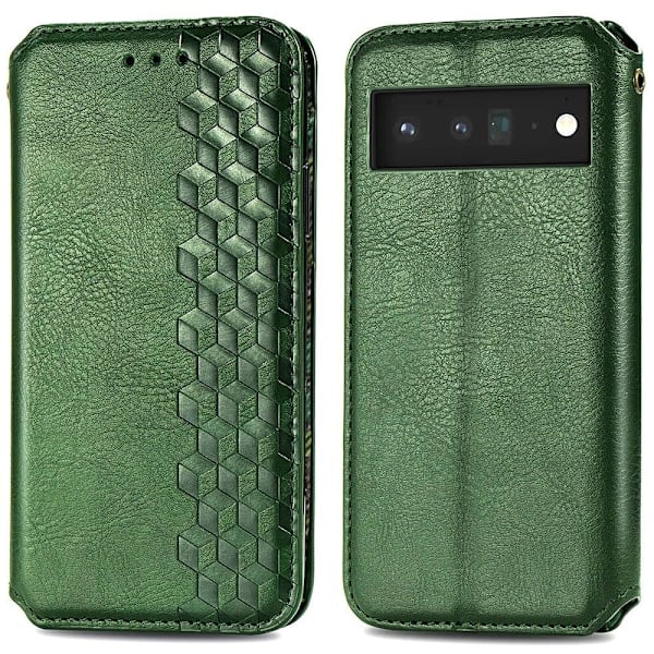 Läder Google Pixel 6 Pro fodral med romb-design - Grön Grön