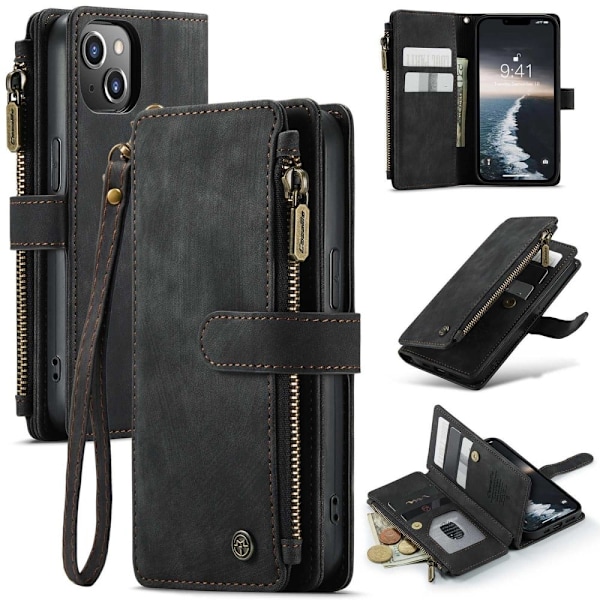 CaseMe iPhone 14 etui med lynlås og pung - Sort Black