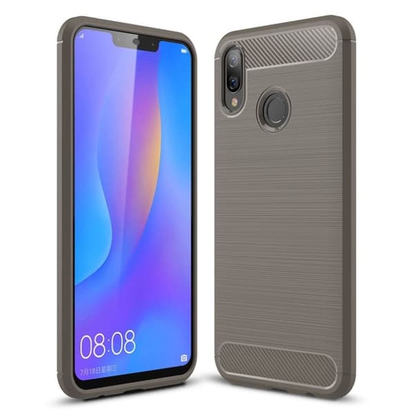 Huawei P Smart Plus värmeavledande mobilskal av silikonplast med kolfiber borstad yta - Grå Silvergrå