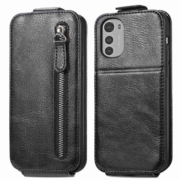 Vertical Flip Phone Etui med Zipper til Motorola Moto E32s / E32 / G22 - Sort Black