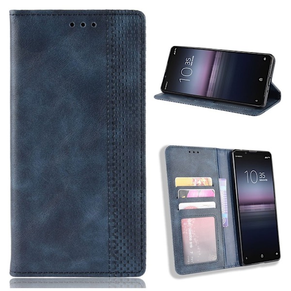 Bofink Vintage Sony Xperia 1 II leather kotelot - Sininen Blue