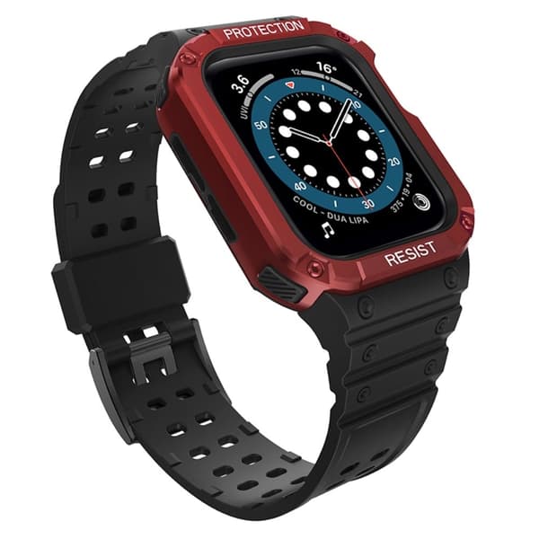 Apple Watch (45mm) kontrastivärinen TPU-kellohihna - Musta / Punainen Red