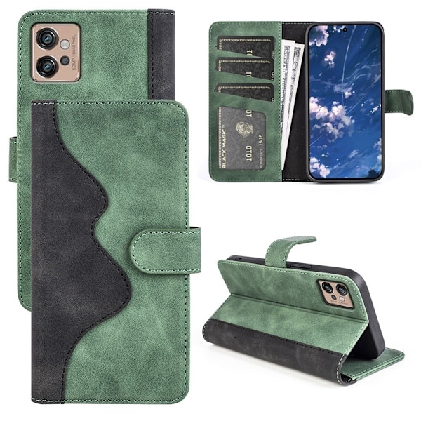 To Farvet Læder Flip Case til Motorola Moto G32 - Grøn Green