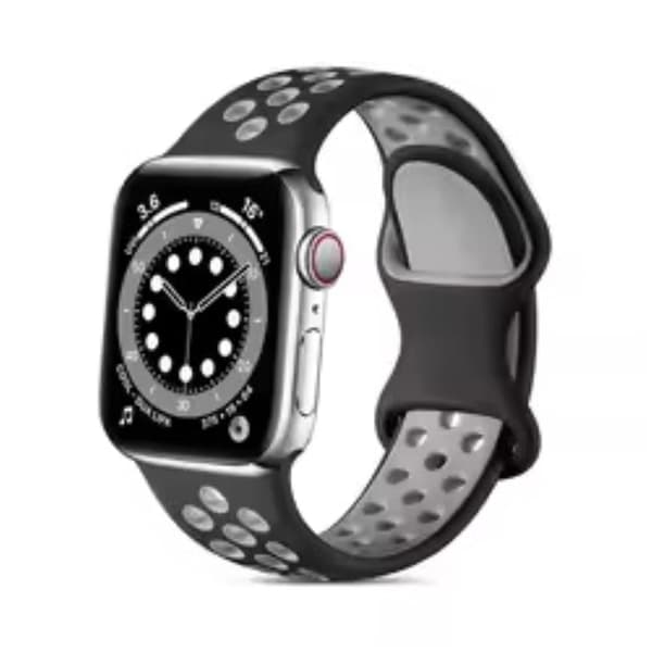 Apple Watch Series 49mm - 45mm - 44mm - 42mm4mm / 3 2 1 42 Silikone urrem - Sort + Grå Silver grey