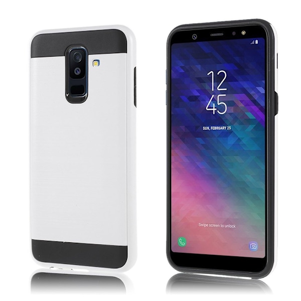 Samsung Galaxy A6+ (2018) mobilskal plast och TPU material borstad textur - Vit Vit