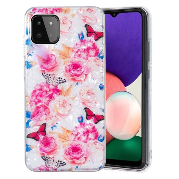Marble Samsung Galaxy A22 5G Etui - Farverig Sommerfugl Pink