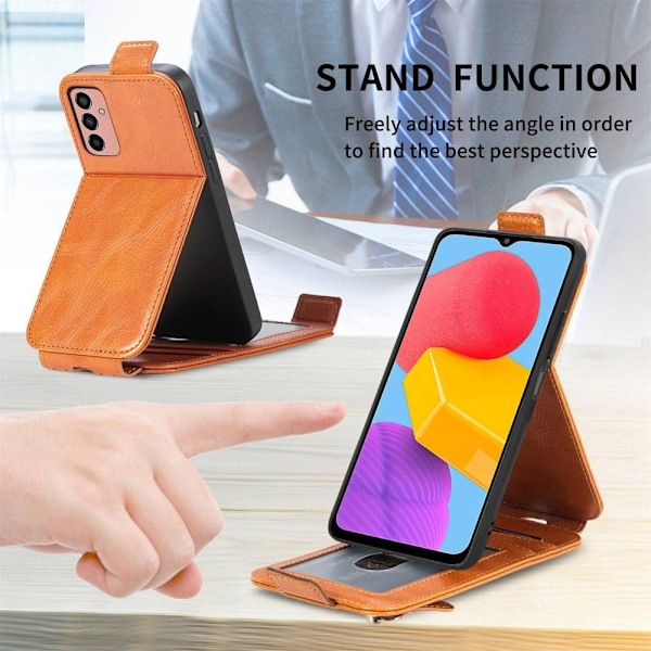 Vertical Flip Phone Suojakotelo With Zipper For Samsung Galaxy M13 4G - Ruskea Brown