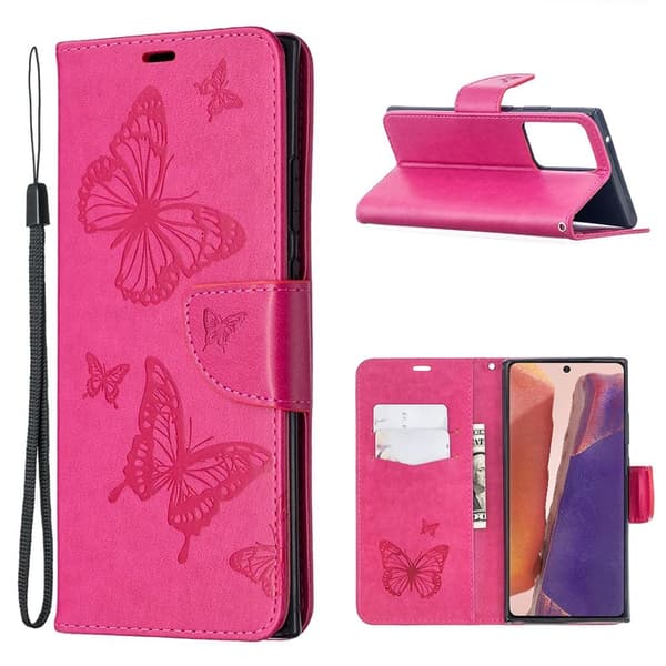Butterfly Samsung Galaxy Note 20 Ultra Flippetui - Rose Pink