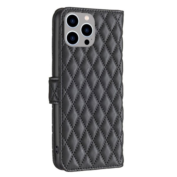 Rombemønster, matt flip-deksel for iPhone 15 Pro - Svart Black