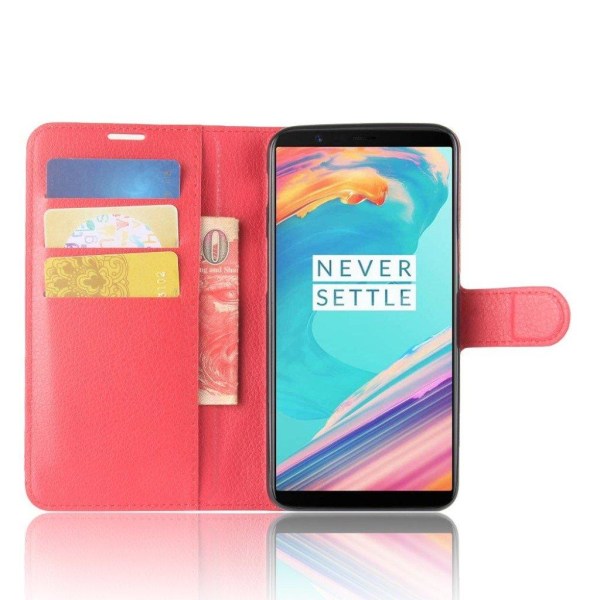 OnePlus 5T Etui med litchi tekstur - Rød Red