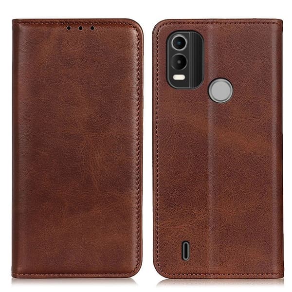 Nokia C21 Plus lompakkokotelo, aitoa nahkaa - Kahvi Brown
