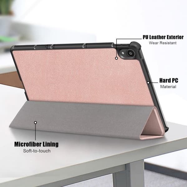 Lenovo Tab P11 tri-fold läderfodral - Roséguld Rosa