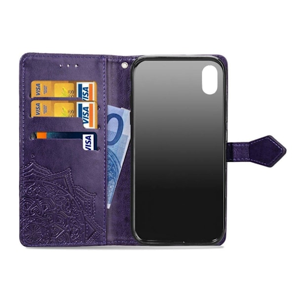 iPhone Xr Mandala printti kuvioitu synteetti nahkainen lompakko suojakotelo - Violetti Purple