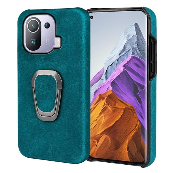 Stötsäkert läderfodral med oval kickstand för Xiaomi Mi 11 Pro - Cyan Grön