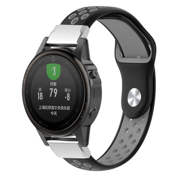 Garmin Fenix 5S kaksivärinen silikoni urheilukellon ranneke - Musta / Harmaa Black